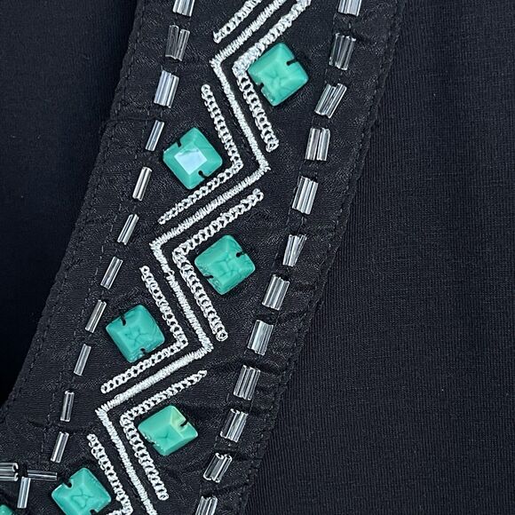 Dotti Blouse Womens Plus Size 1X Black Beaded Deep V 3/4 Sleeve Aztec Boho Tunic - Picture 4 of 10